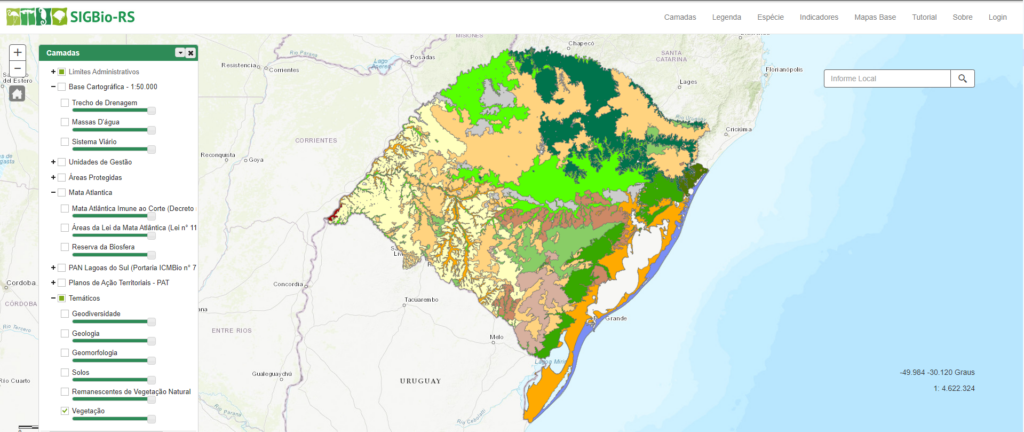 Visualização da plataforma SIGBio - RS